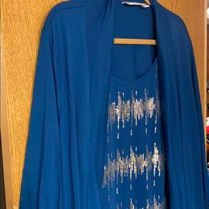 Kim Rogers Teal, two layer, sequined top. 2x